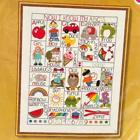 Sunset Stitchery My ABCs Sampler Sewing Kit Embroidery 16x20  Vintage New Sealed - Picture 2 of 3